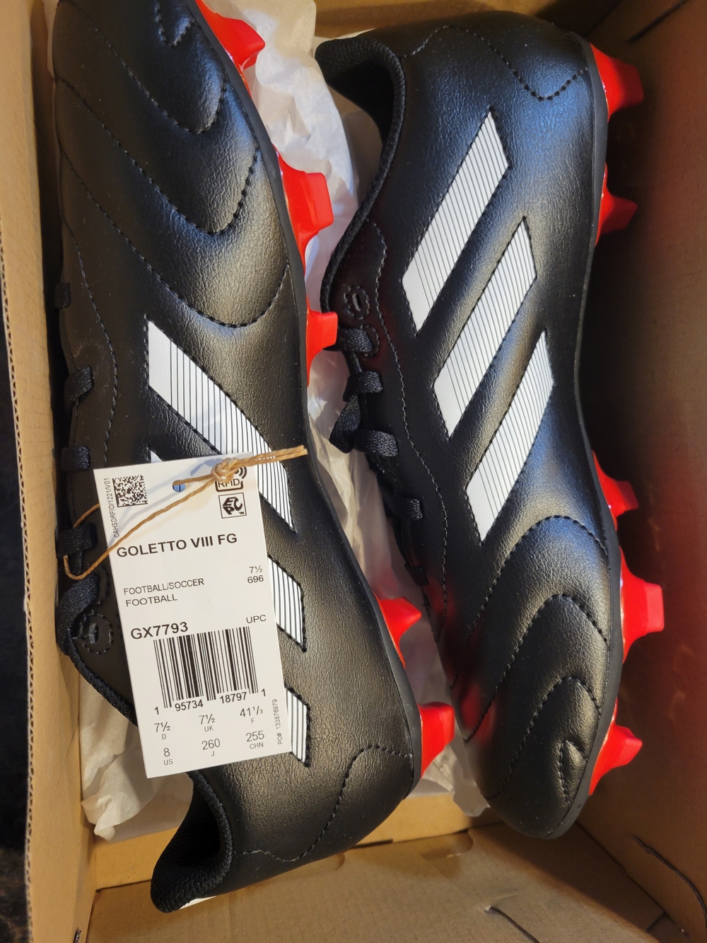 adidas Black White Soccer Cleats with Red Studs Mens Size 8
